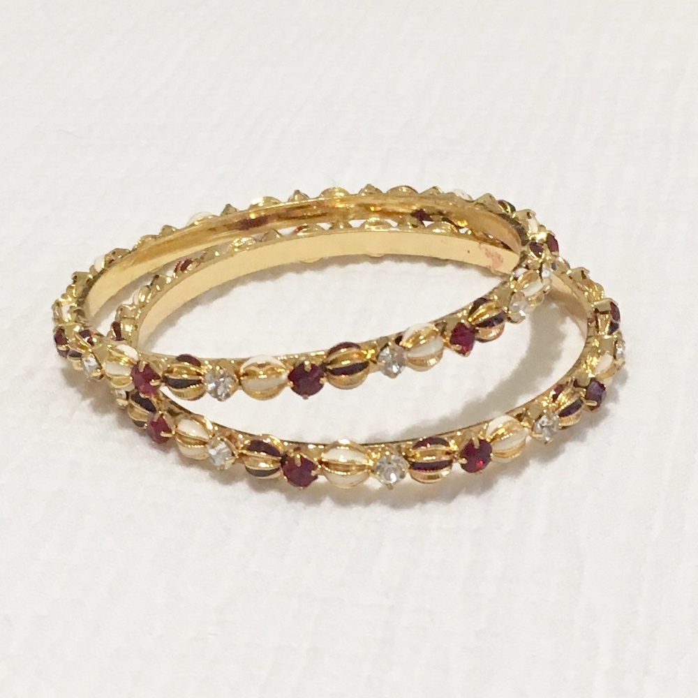 Gold Platted Bangle White and Red Stones